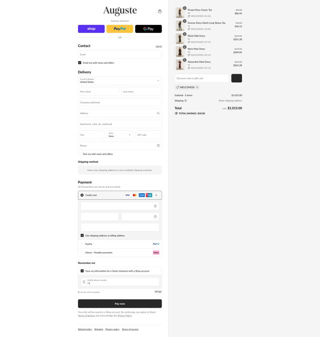 Auguste checkout page showing Auguste promo code box | Screenshot taken by SimplyCodes community member on Sep 8, 2025
