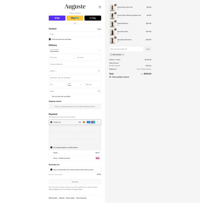 Auguste checkout page showing Auguste promo code box | Screenshot taken by SimplyCodes community member on Sep 8, 2025