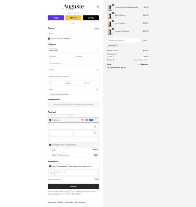 Auguste checkout page showing Auguste promo code box | Screenshot taken by SimplyCodes community member on Sep 12, 2025
