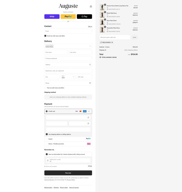 Auguste checkout page showing Auguste promo code box | Screenshot taken by SimplyCodes community member on Sep 12, 2025