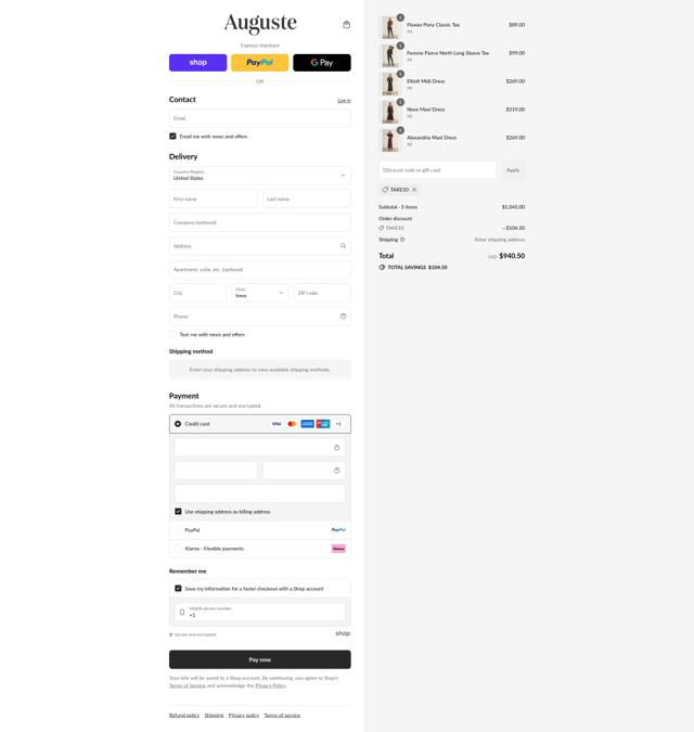 Auguste checkout page showing Auguste promo code box | Screenshot taken by SimplyCodes community member on Sep 8, 2025