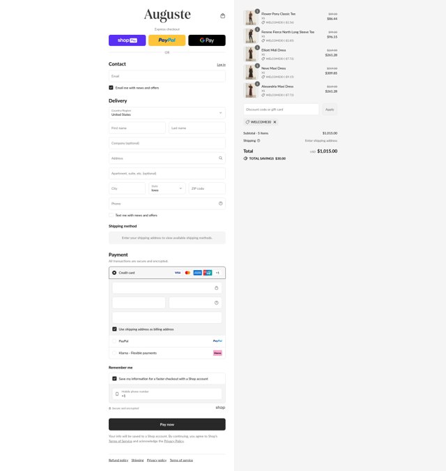 Auguste checkout page showing Auguste promo code box | Screenshot taken by SimplyCodes community member on Aug 26, 2025