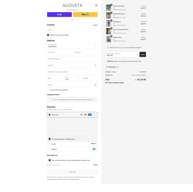 Auguste The Label checkout page showing Auguste The Label discount code box | Screenshot taken by SimplyCodes community member on Sep 10, 2025