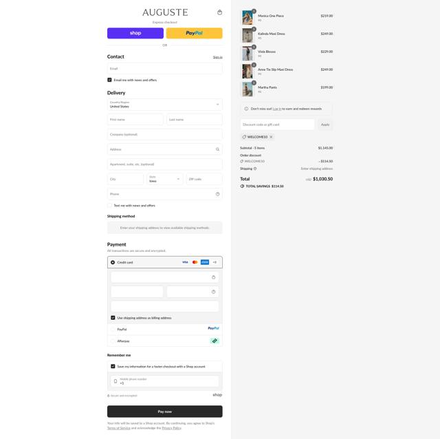 Auguste The Label checkout page showing Auguste The Label discount code box | Screenshot taken by SimplyCodes community member on Sep 10, 2025