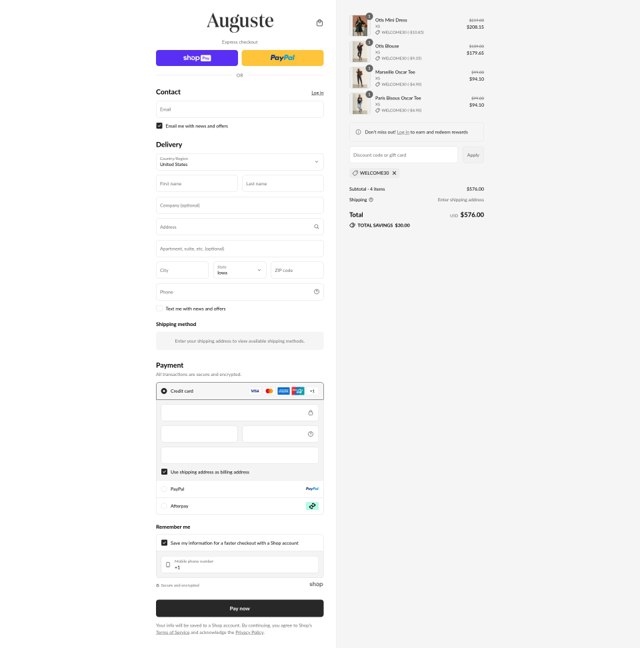 Auguste The Label checkout page showing Auguste The Label discount code box | Screenshot taken by SimplyCodes community member on Aug 24, 2025