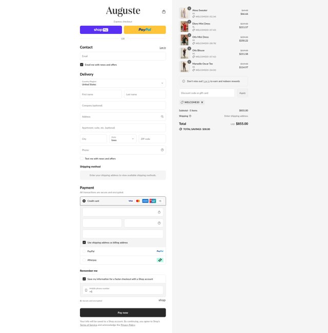 Auguste The Label checkout page showing Auguste The Label discount code box | Screenshot taken by SimplyCodes community member on Aug 28, 2025