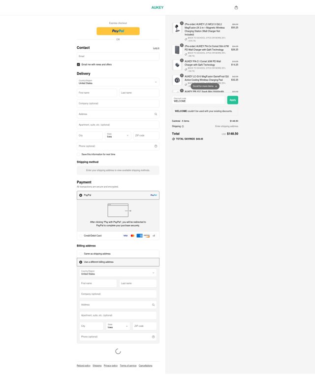 Aukey checkout page showing Aukey promo code box | Screenshot taken by SimplyCodes community member on Sep 1, 2025
