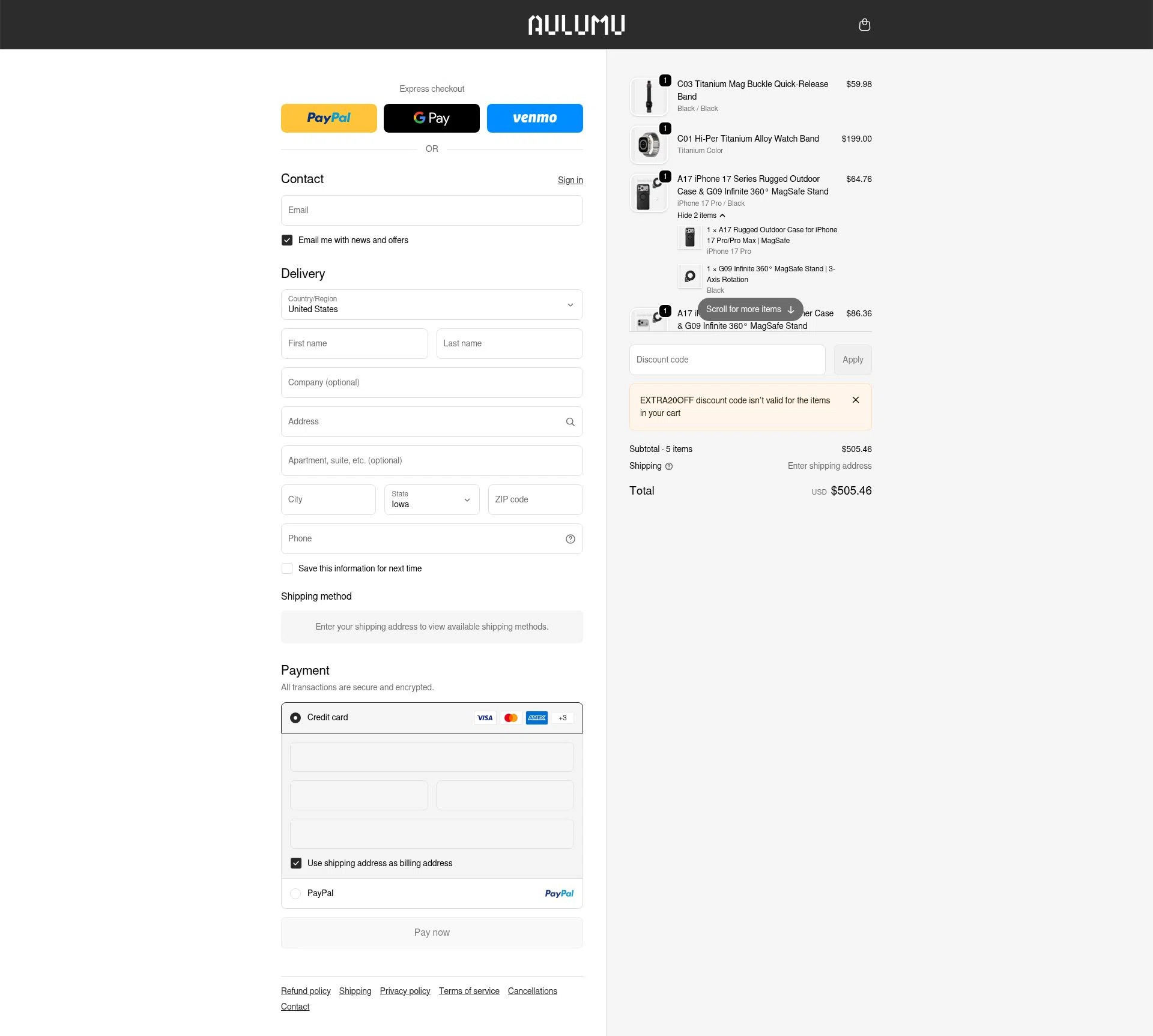 AULUMU checkout page showing AULUMU discount code box | Screenshot taken by SimplyCodes community member on Jan 2, 2026