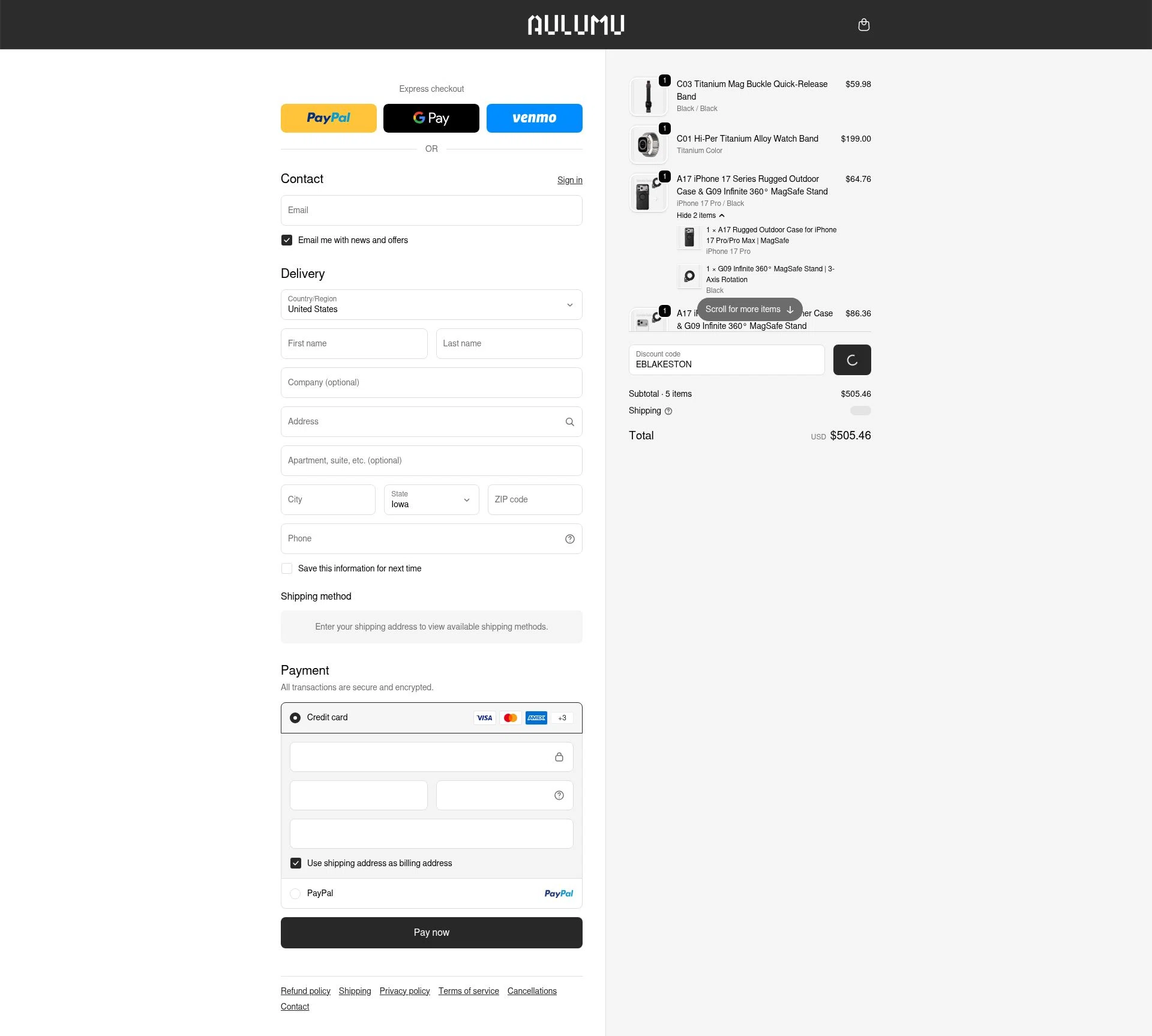 AULUMU checkout page showing AULUMU discount code box | Screenshot taken by SimplyCodes community member on Jan 2, 2026