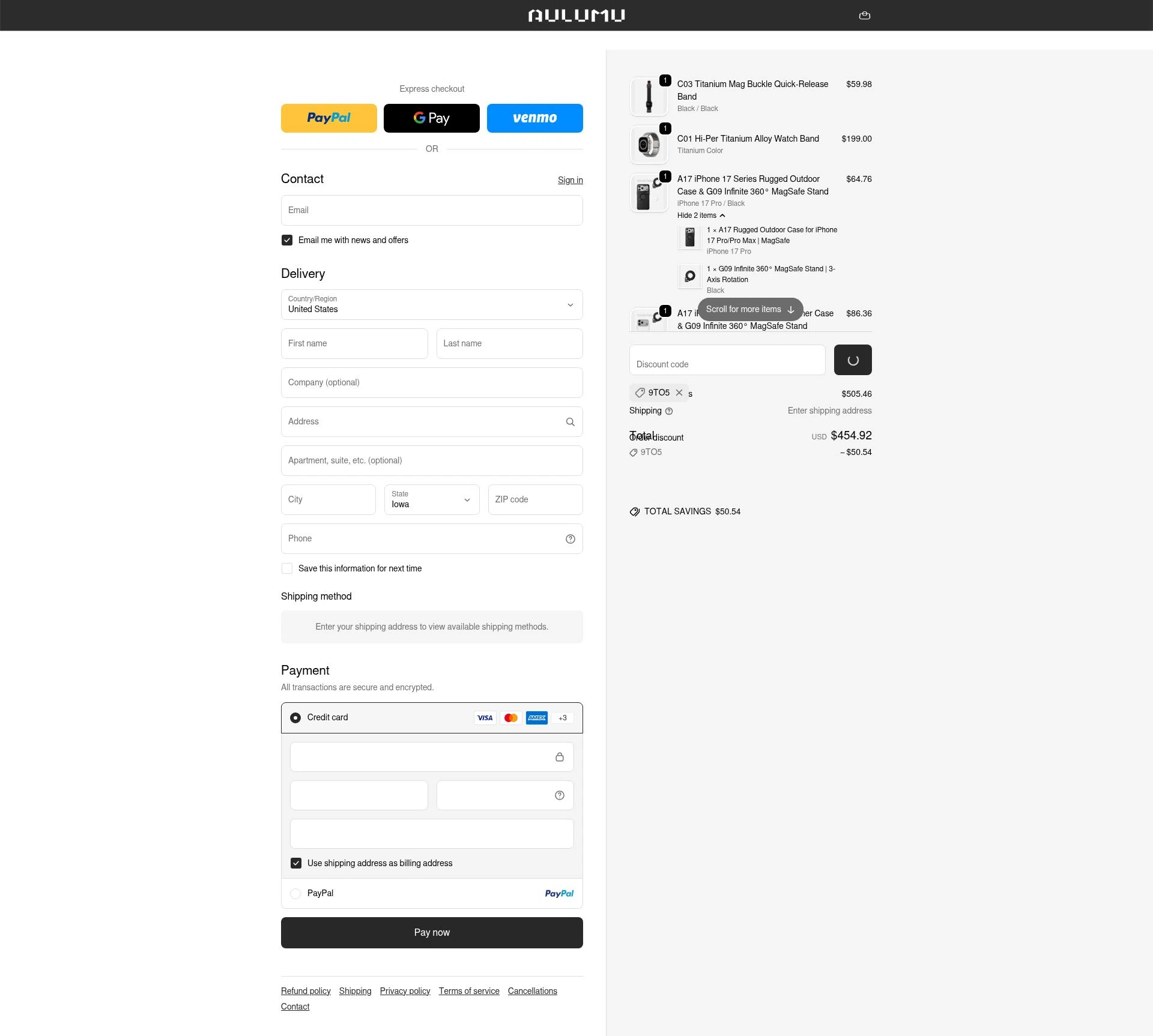 AULUMU checkout page showing AULUMU discount code box | Screenshot taken by SimplyCodes community member on Jan 2, 2026