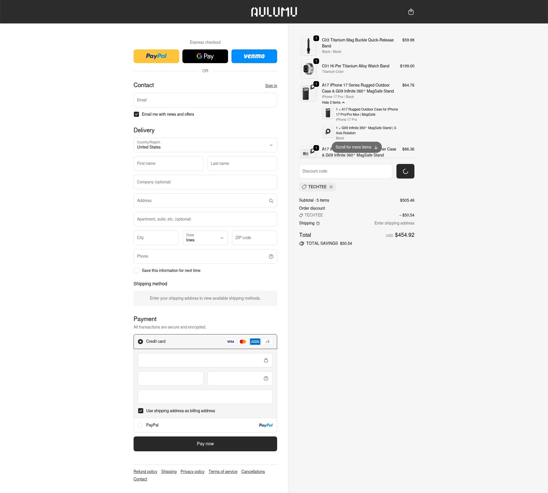 AULUMU checkout page showing AULUMU discount code box | Screenshot taken by SimplyCodes community member on Jan 2, 2026