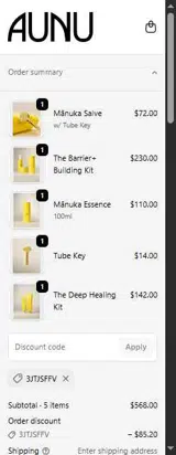 Aunubeauty.com coupon verification screenshot