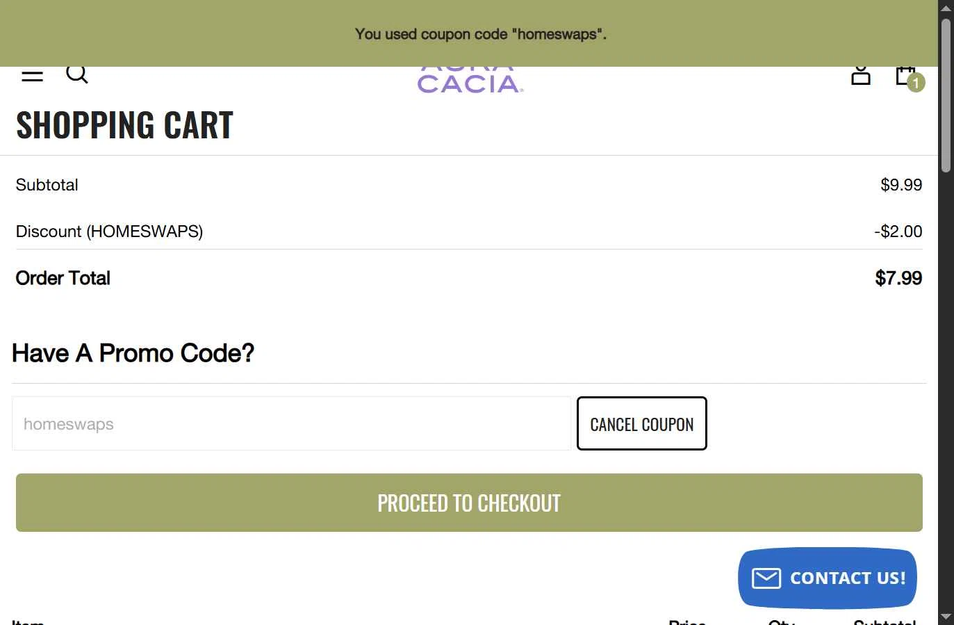 Aura Cacia checkout page showing Aura Cacia coupon code box | Screenshot taken by SimplyCodes community member on Feb 9, 2026