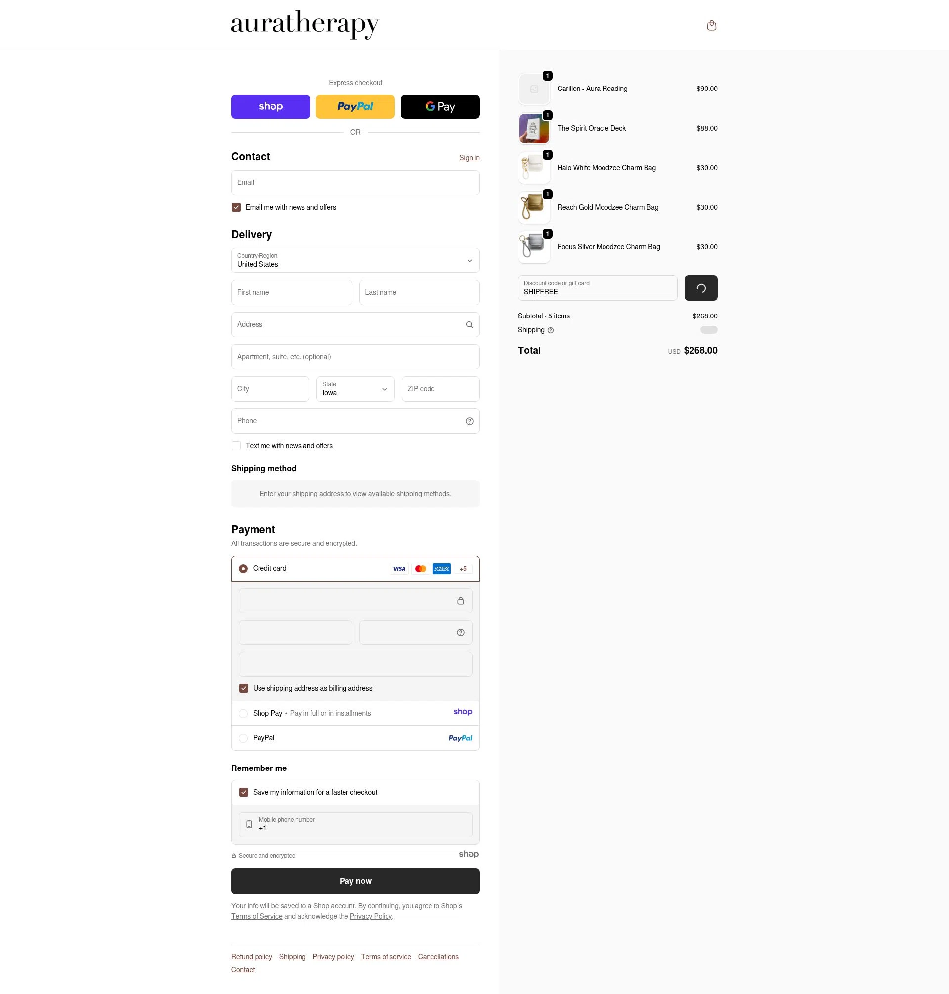Auratherapy checkout page showing Auratherapy promo code box | Screenshot taken by SimplyCodes community member on Jan 4, 2026