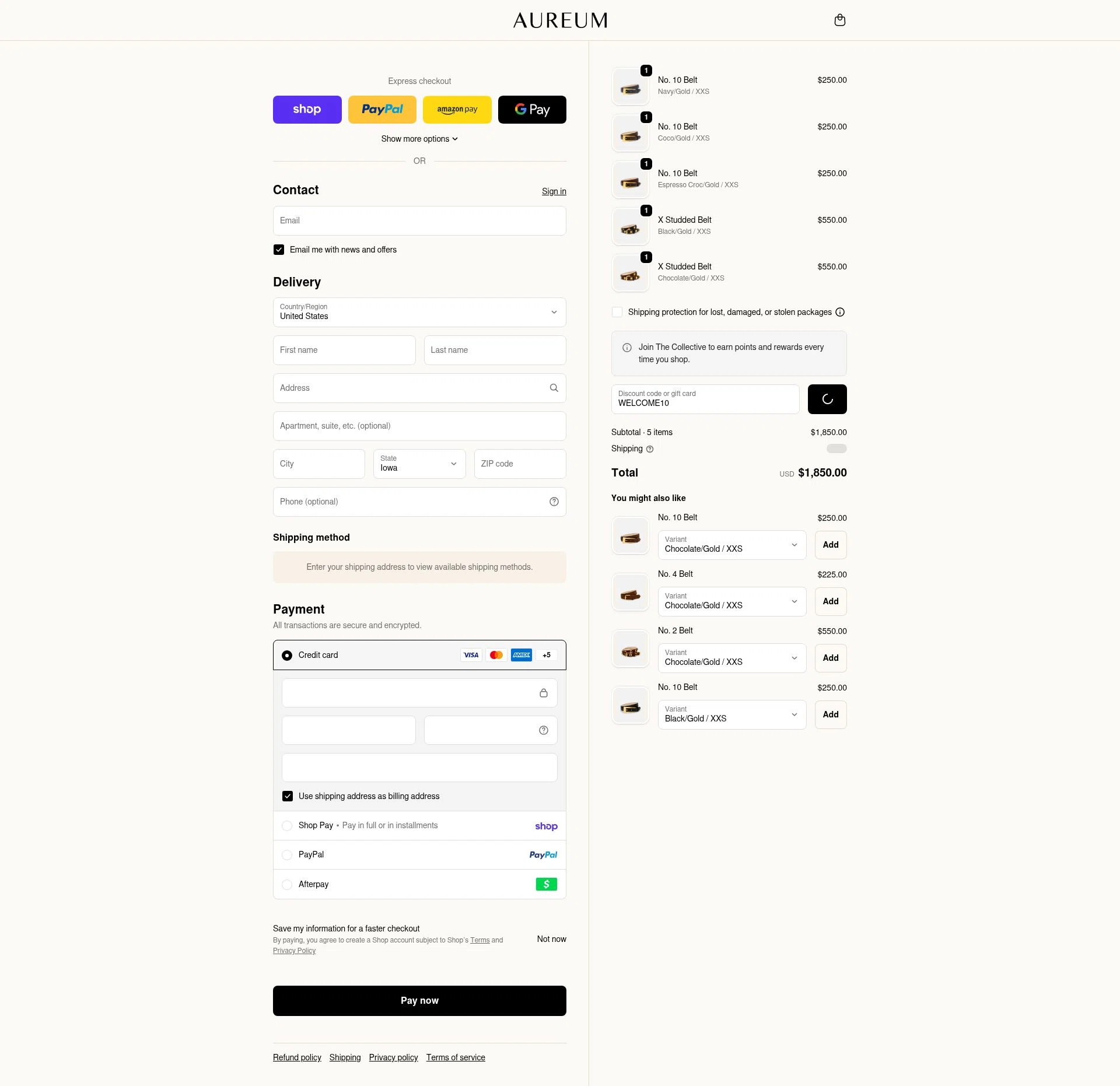 Aureum checkout page showing Aureum discount code box | Screenshot taken by SimplyCodes community member on Feb 19, 2026