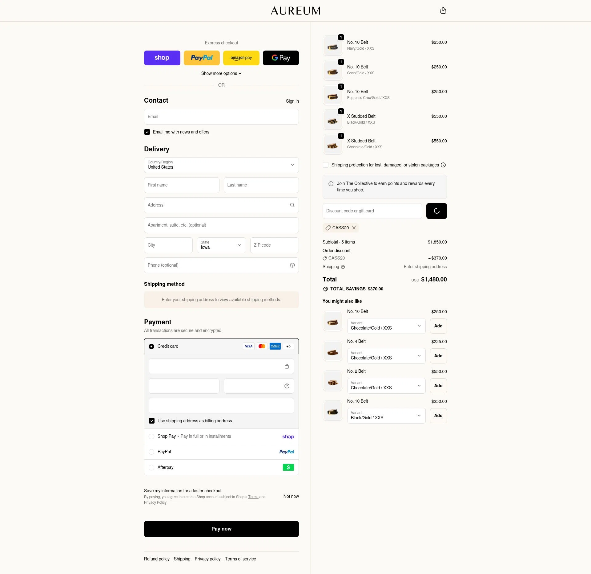 Aureum checkout page showing Aureum discount code box | Screenshot taken by SimplyCodes community member on Feb 19, 2026