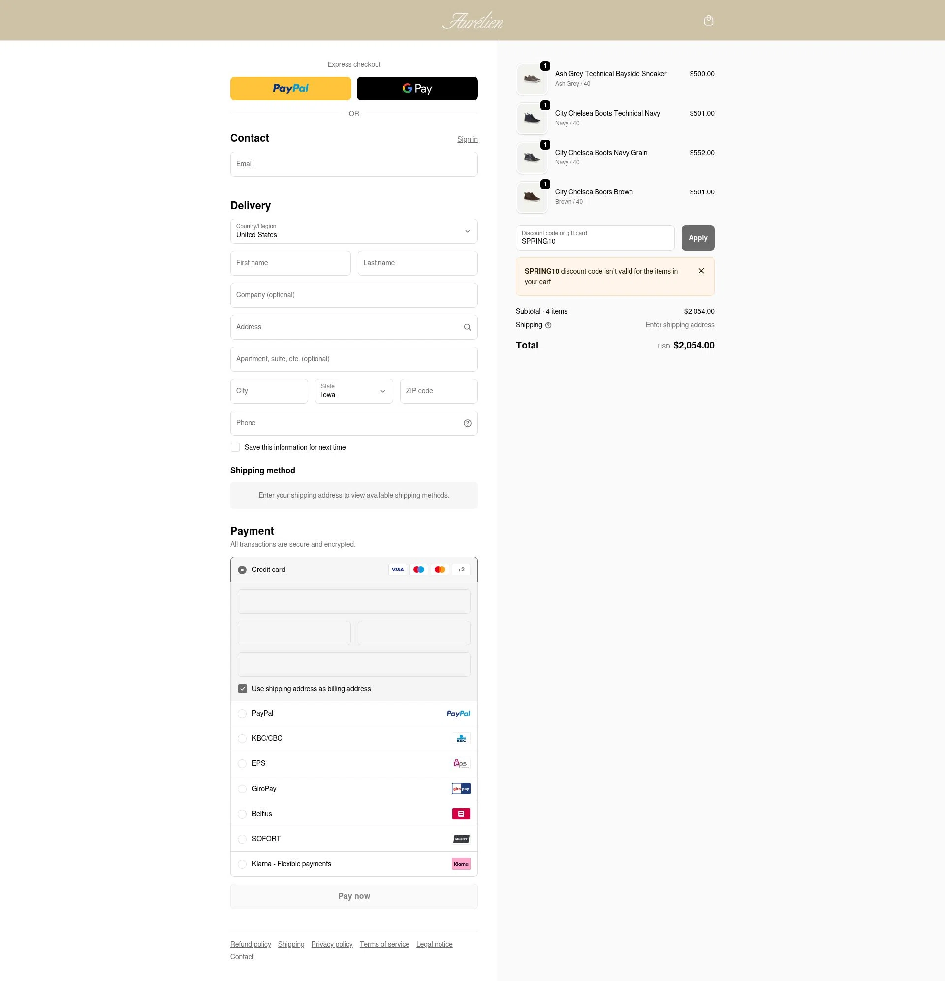 Aurélien checkout page showing Aurélien promo code box | Screenshot taken by SimplyCodes community member on Nov 23, 2025