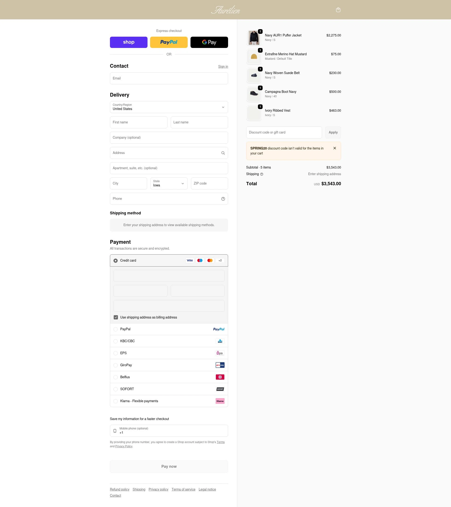 Aurélien checkout page showing Aurélien promo code box | Screenshot taken by SimplyCodes community member on Feb 19, 2026
