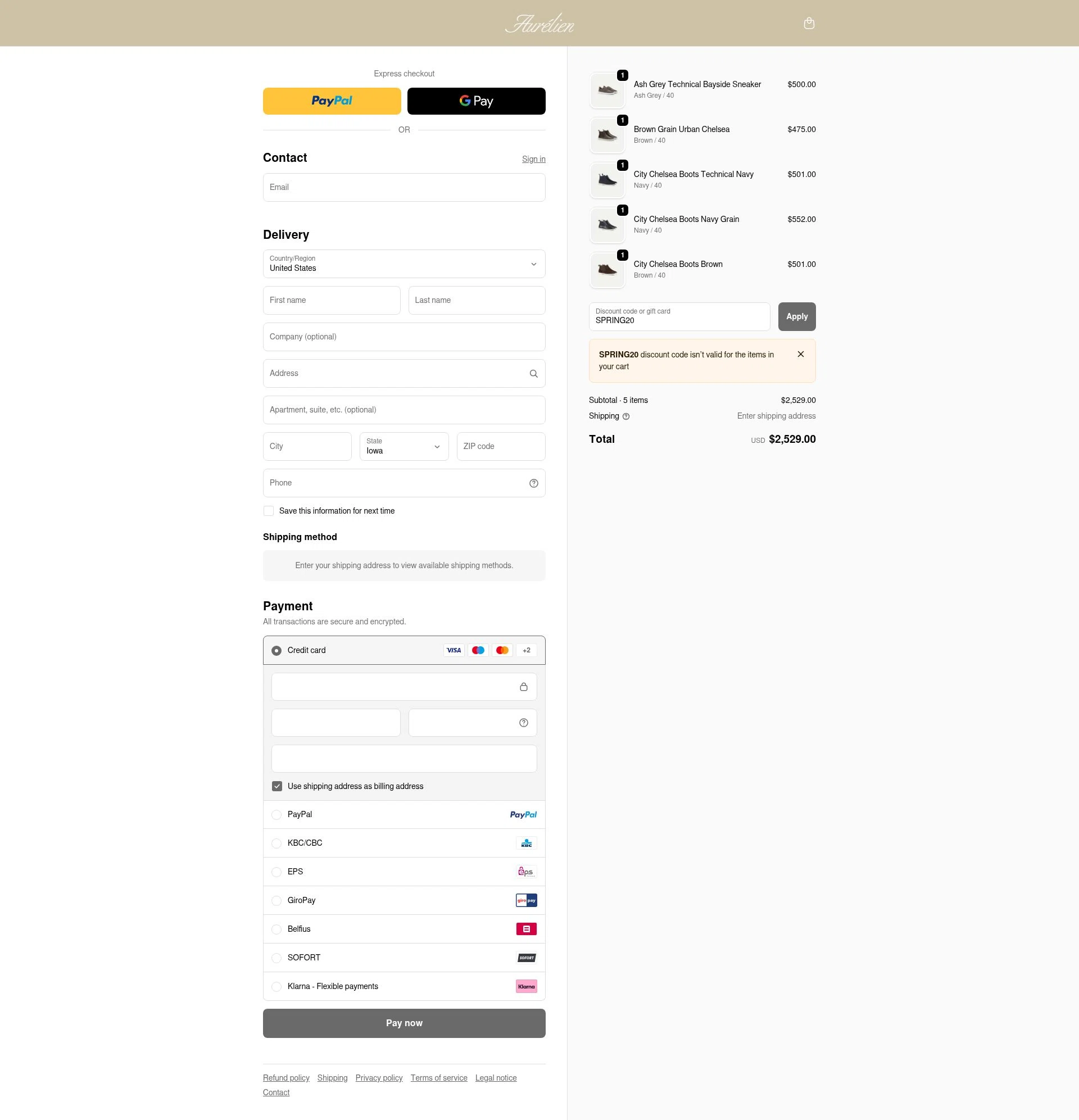 Aurélien checkout page showing Aurélien promo code box | Screenshot taken by SimplyCodes community member on Nov 18, 2025