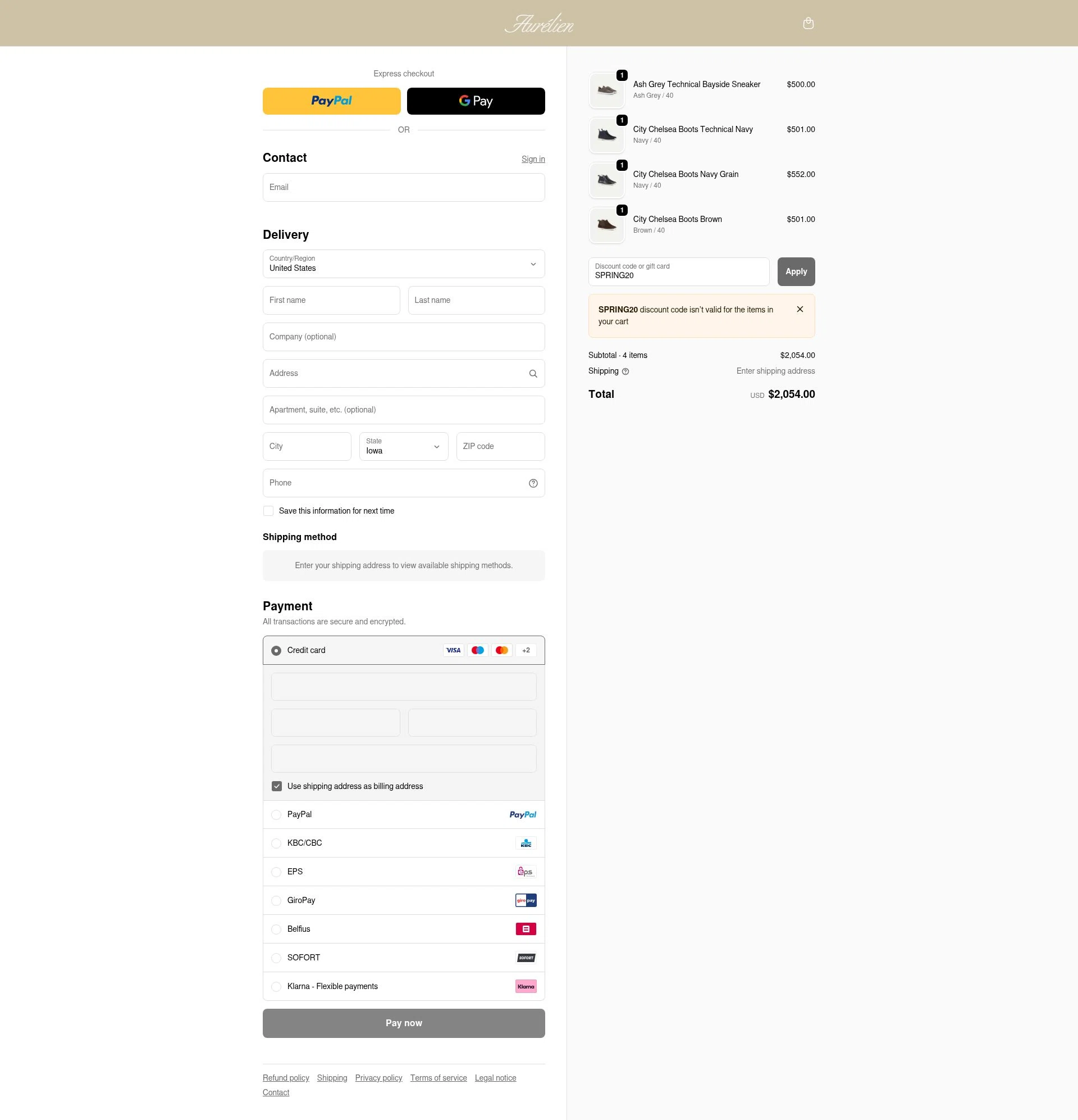 Aurélien checkout page showing Aurélien promo code box | Screenshot taken by SimplyCodes community member on Nov 23, 2025