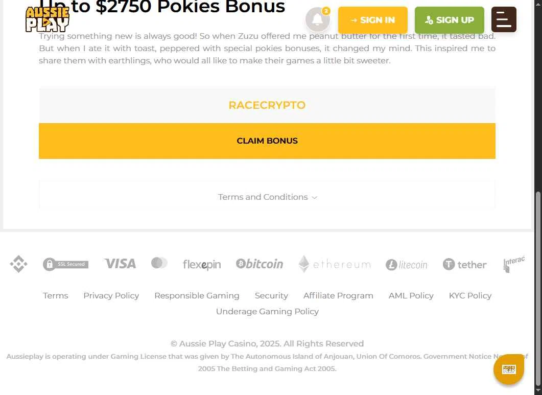 Aussie Play checkout page showing Aussie Play promo code box | Screenshot taken by SimplyCodes community member on Sep 19, 2025