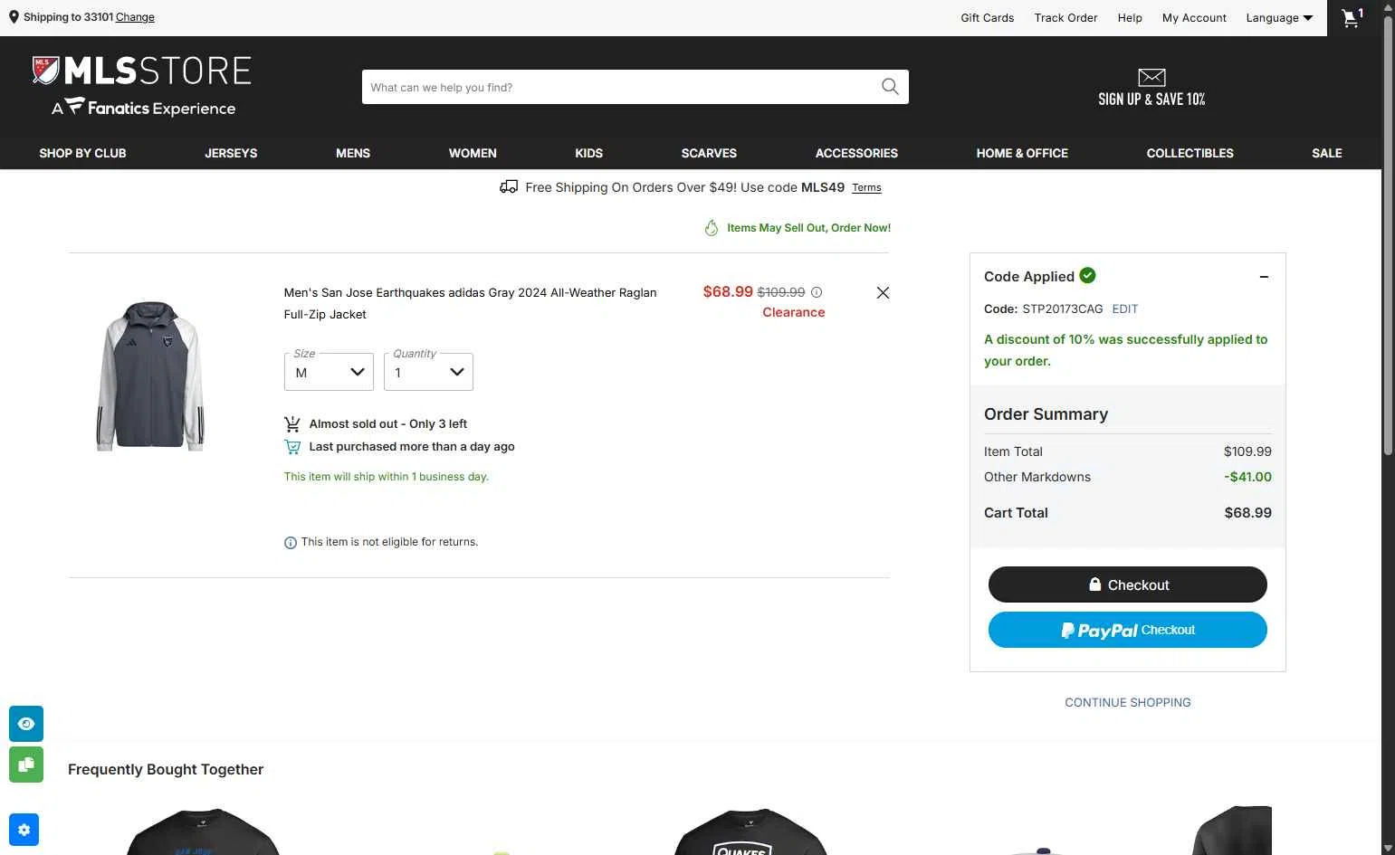Austin FC checkout page showing Austin FC promo code box | Screenshot taken by SimplyCodes community member on Jan 19, 2026