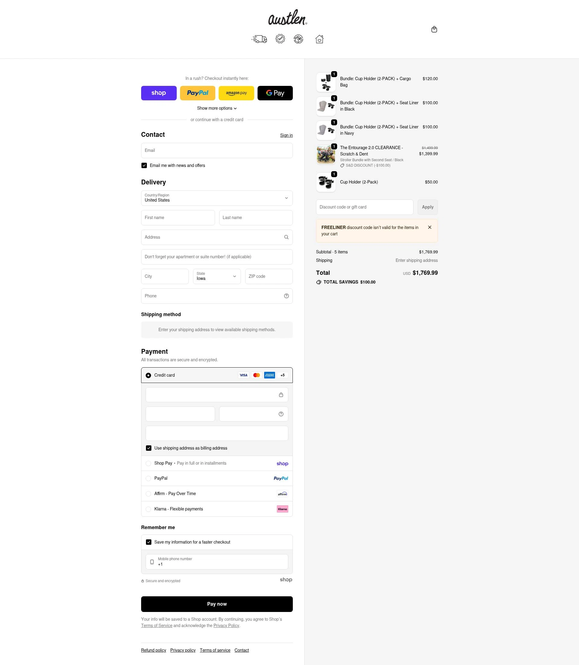 Austlen Baby Co checkout page showing Austlen Baby Co promo code box | Screenshot taken by SimplyCodes community member on Jan 26, 2026