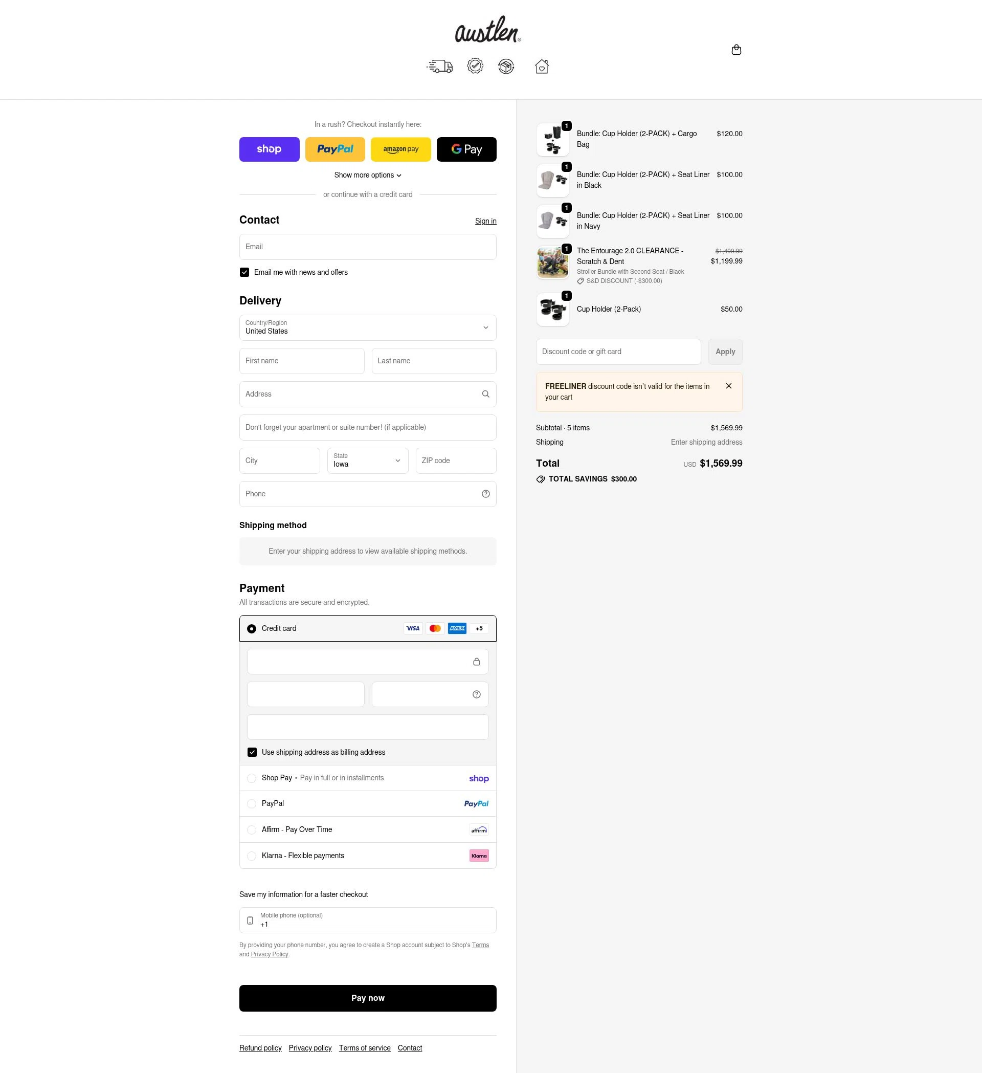Austlen Baby Co checkout page showing Austlen Baby Co promo code box | Screenshot taken by SimplyCodes community member on Jan 31, 2026
