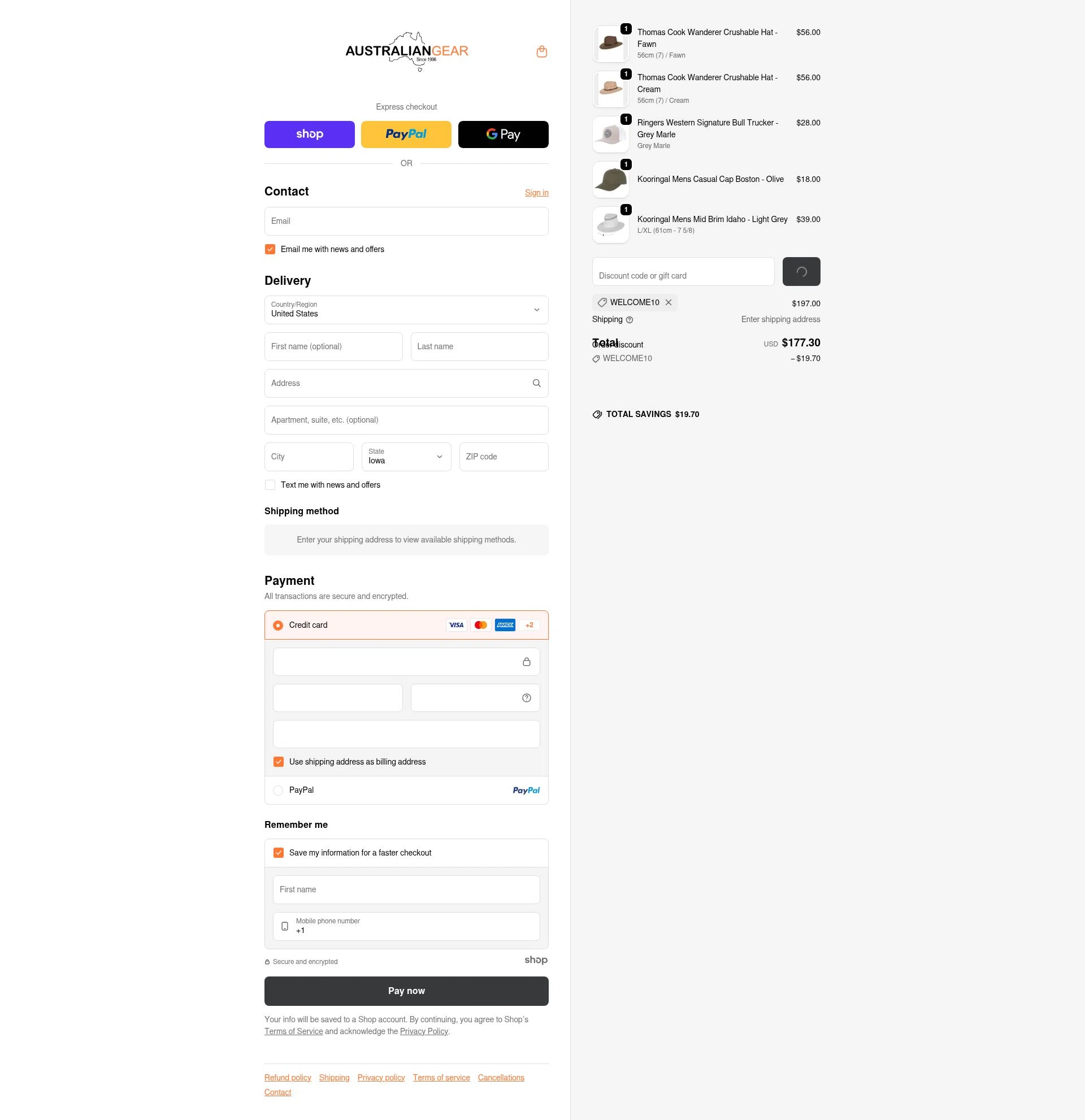 Australian Gear checkout page showing Australian Gear discount code box | Screenshot taken by SimplyCodes community member on Jan 21, 2026