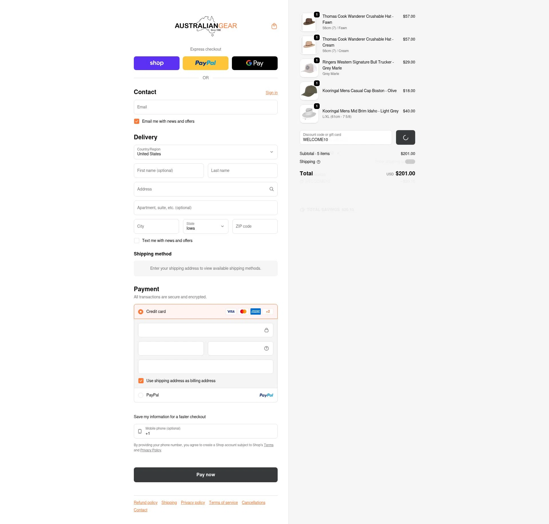 Australian Gear checkout page showing Australian Gear discount code box | Screenshot taken by SimplyCodes community member on Jan 30, 2026