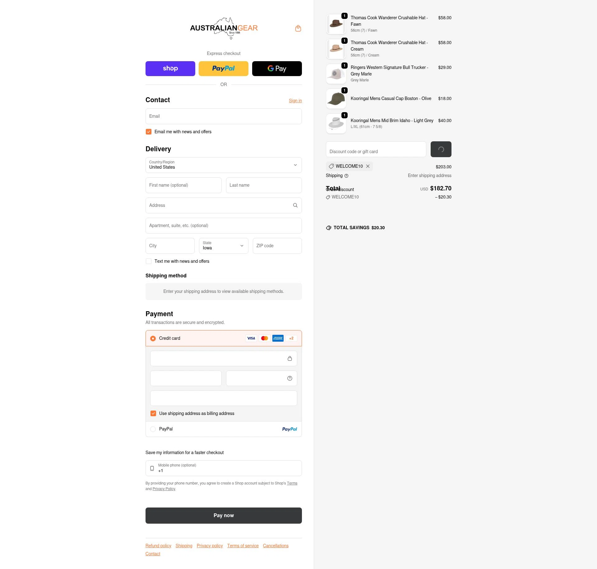 Australian Gear checkout page showing Australian Gear discount code box | Screenshot taken by SimplyCodes community member on Feb 4, 2026