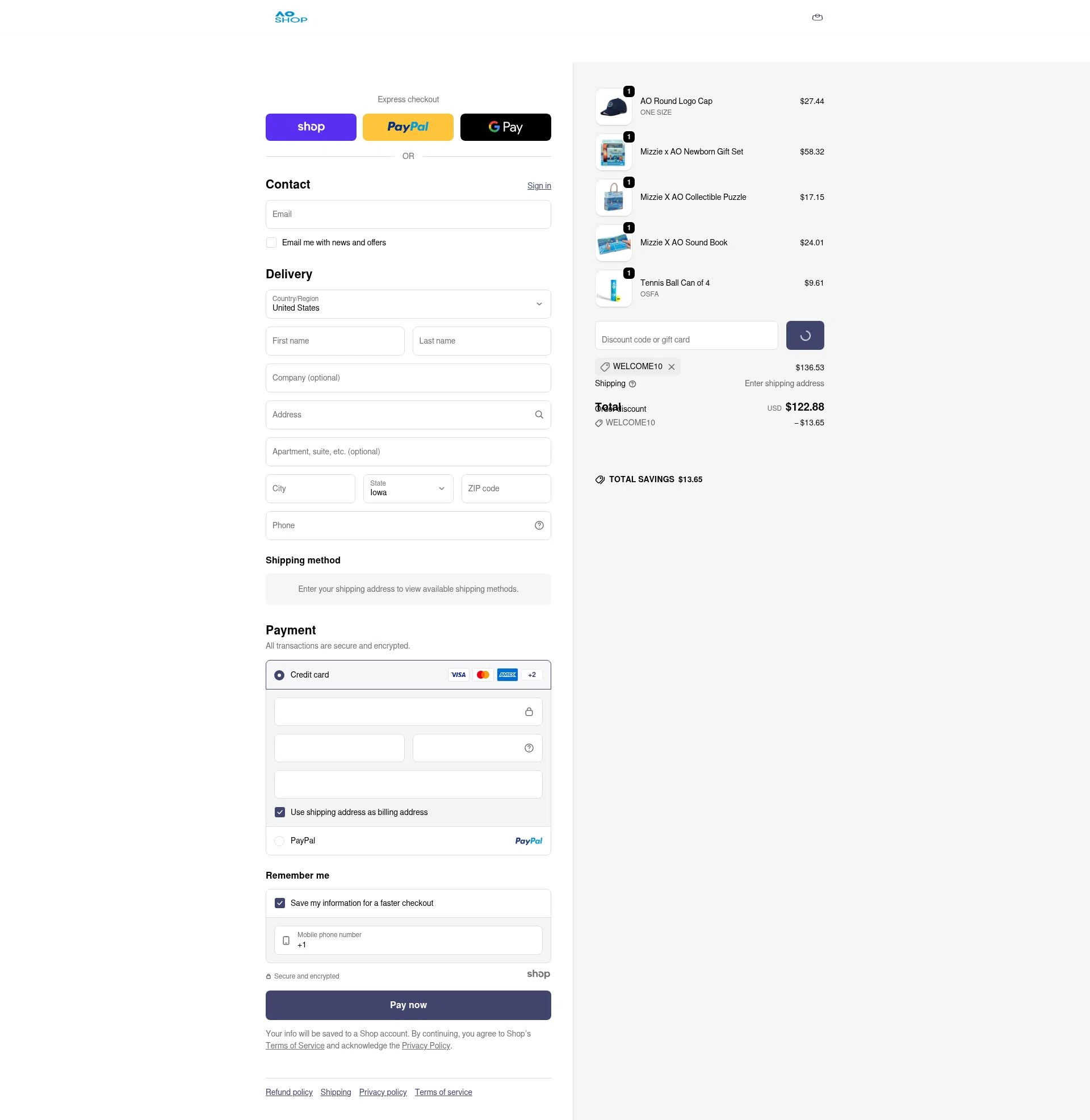 Australian Open Shop checkout page showing Australian Open Shop discount code box | Screenshot taken by SimplyCodes community member on Jan 6, 2026