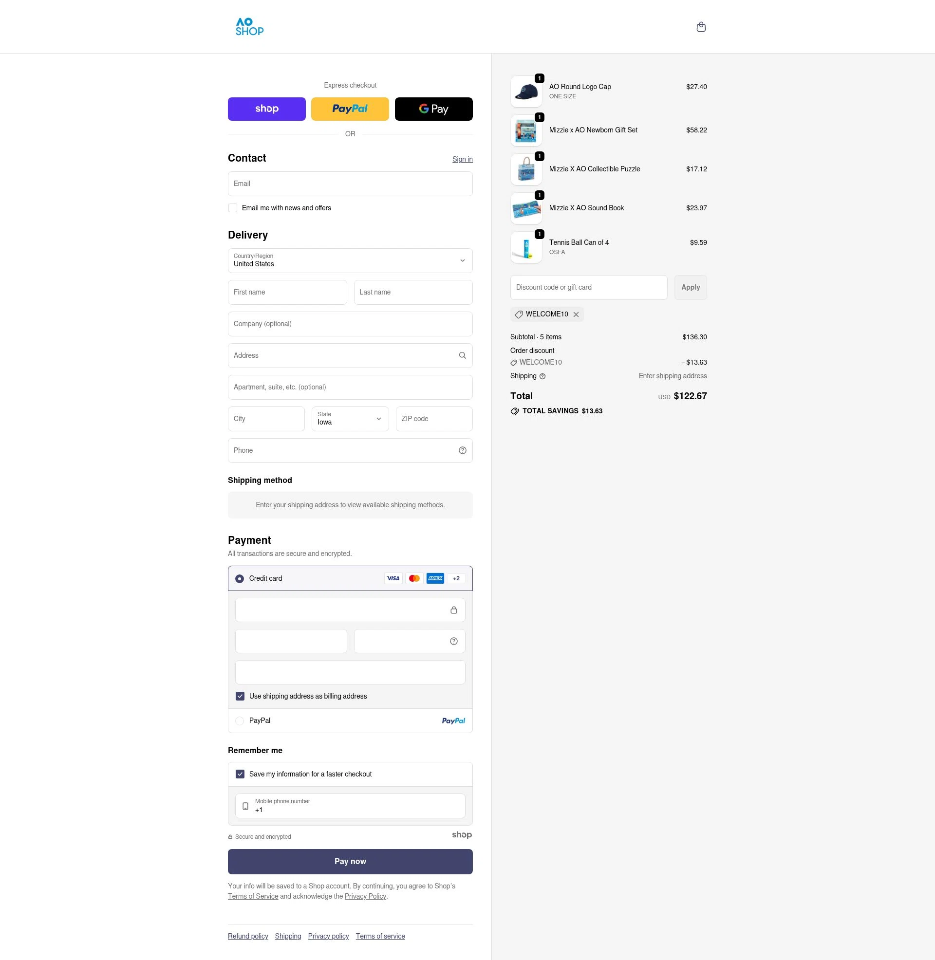 Australian Open Shop checkout page showing Australian Open Shop discount code box | Screenshot taken by SimplyCodes community member on Dec 27, 2025