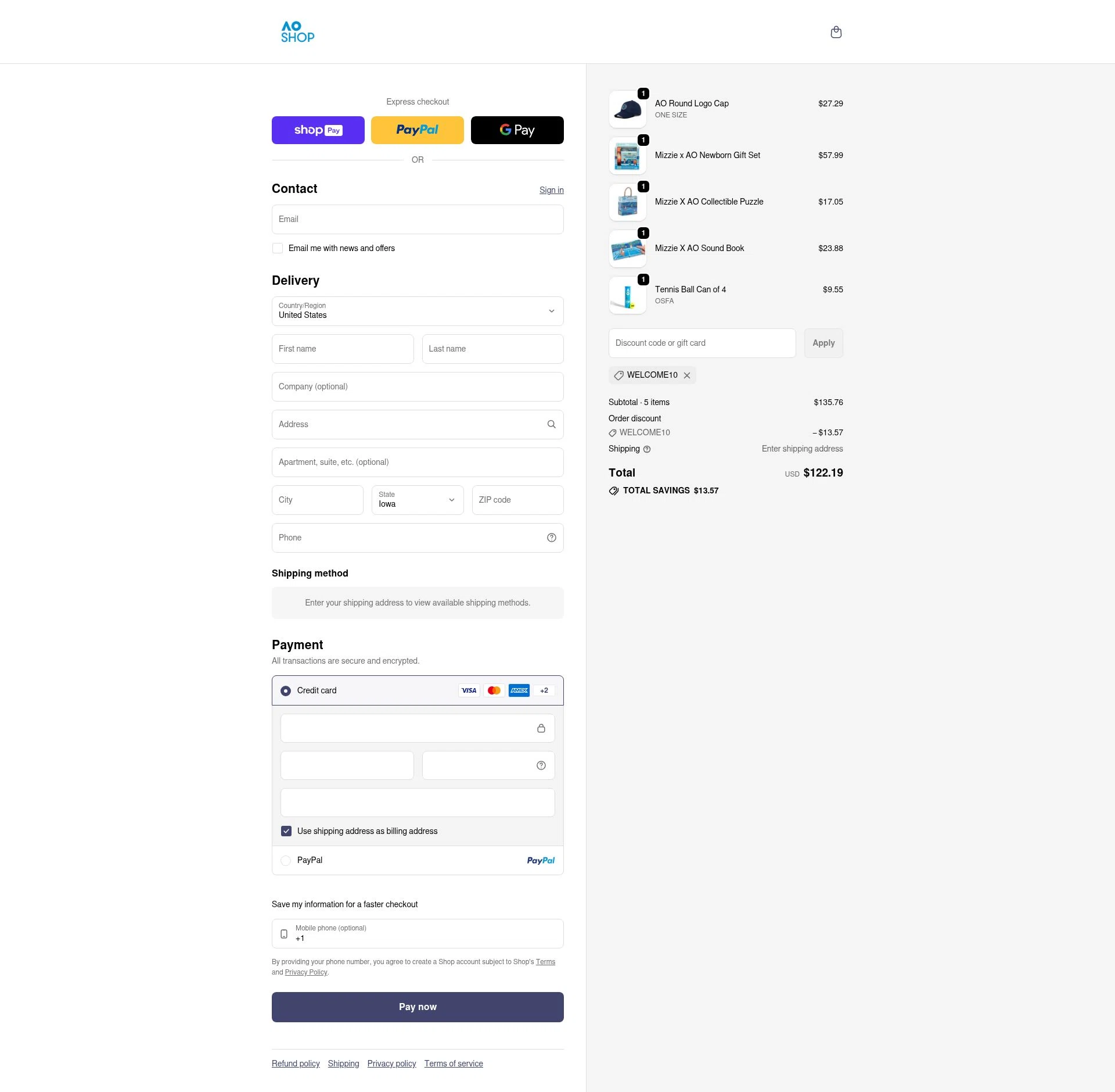 Australian Open Shop checkout page showing Australian Open Shop discount code box | Screenshot taken by SimplyCodes community member on Jan 11, 2026
