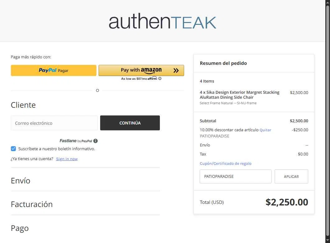AuthenTEAK checkout page showing AuthenTEAK promo code box | Screenshot taken by SimplyCodes community member on Jun 27, 2025