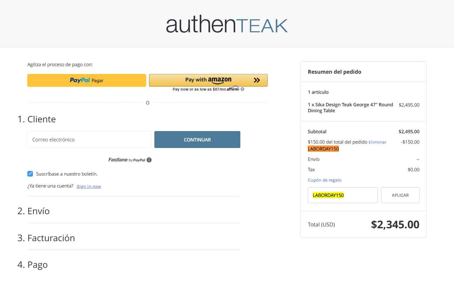AuthenTEAK checkout page showing AuthenTEAK promo code box | Screenshot taken by SimplyCodes community member on Aug 25, 2025