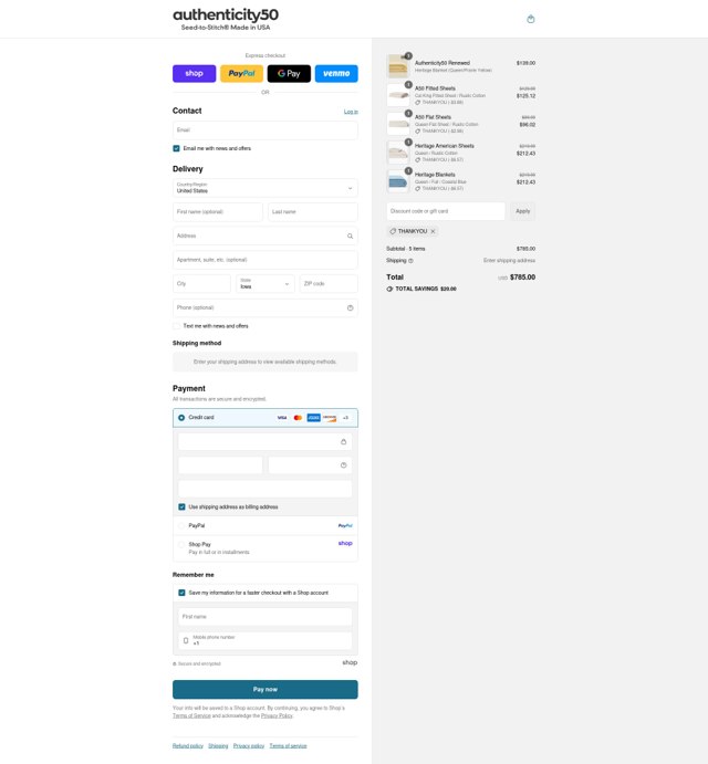 Authenticity 50 checkout page showing Authenticity 50 promo code box | Screenshot taken by SimplyCodes community member on Sep 2, 2025