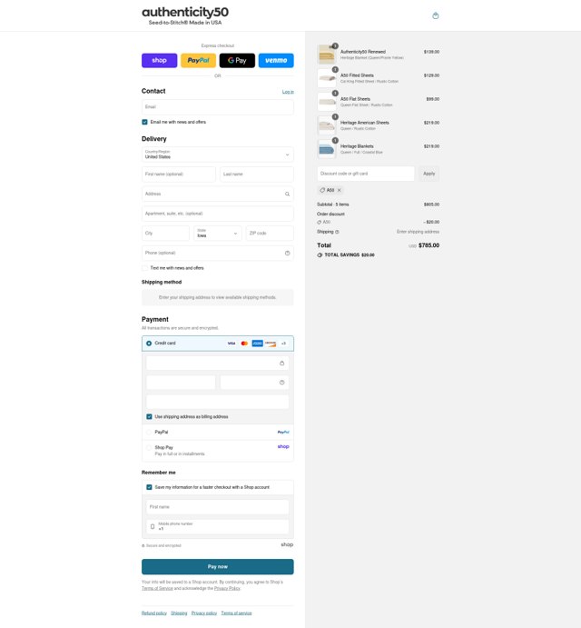Authenticity 50 checkout page showing Authenticity 50 promo code box | Screenshot taken by SimplyCodes community member on Aug 29, 2025