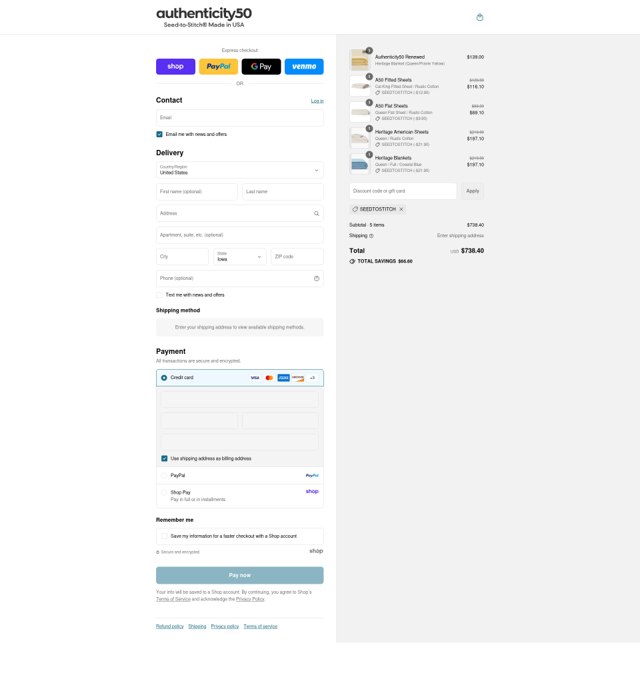 Authenticity 50 checkout page showing Authenticity 50 promo code box | Screenshot taken by SimplyCodes community member on Sep 2, 2025