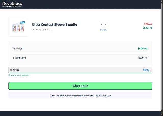 Autoblow checkout page showing Autoblow promo code box | Screenshot taken by SimplyCodes community member on Aug 24, 2025