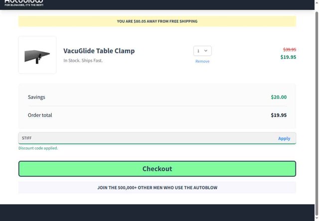 Autoblow checkout page showing Autoblow promo code box | Screenshot taken by SimplyCodes community member on Aug 24, 2025