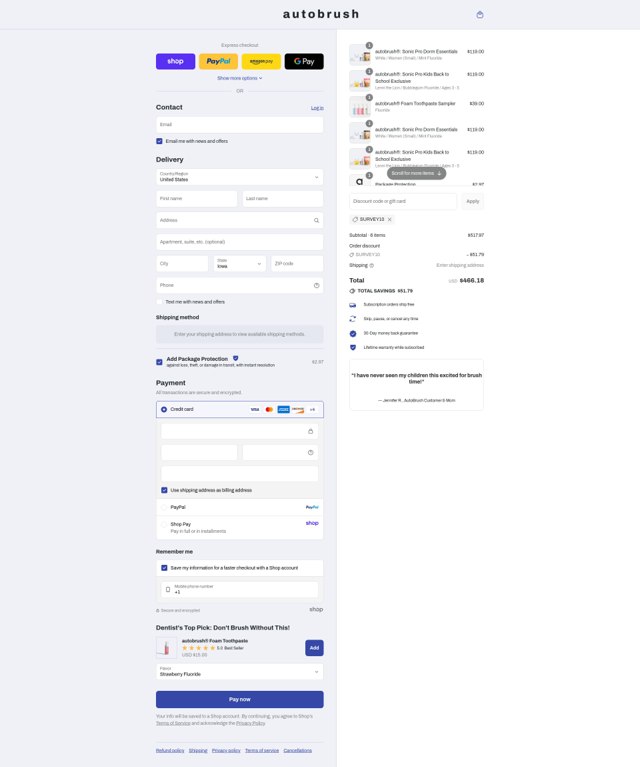 AutoBrush checkout page showing AutoBrush discount code box | Screenshot taken by SimplyCodes community member on Sep 3, 2025