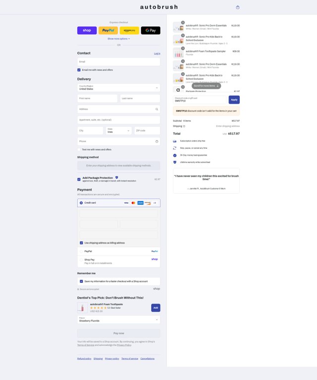 AutoBrush checkout page showing AutoBrush discount code box | Screenshot taken by SimplyCodes community member on Sep 3, 2025