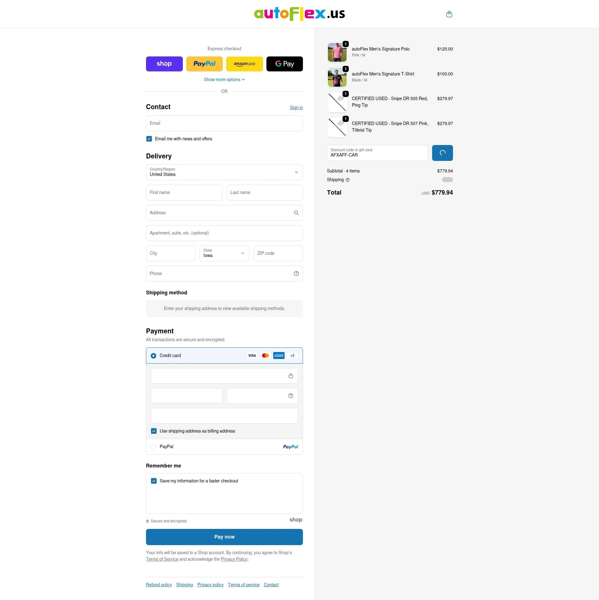 autoFlex.us checkout page showing autoFlex.us promo code box | Screenshot taken by SimplyCodes community member on Dec 23, 2025