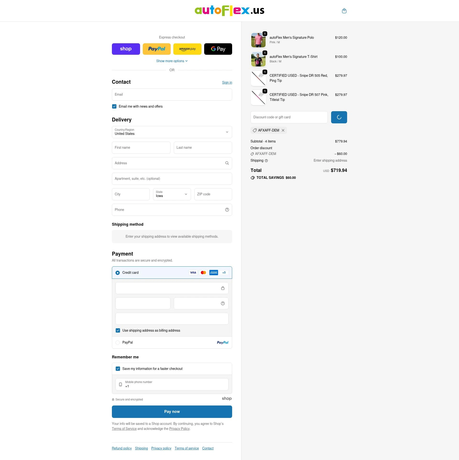 autoFlex.us checkout page showing autoFlex.us promo code box | Screenshot taken by SimplyCodes community member on Dec 28, 2025