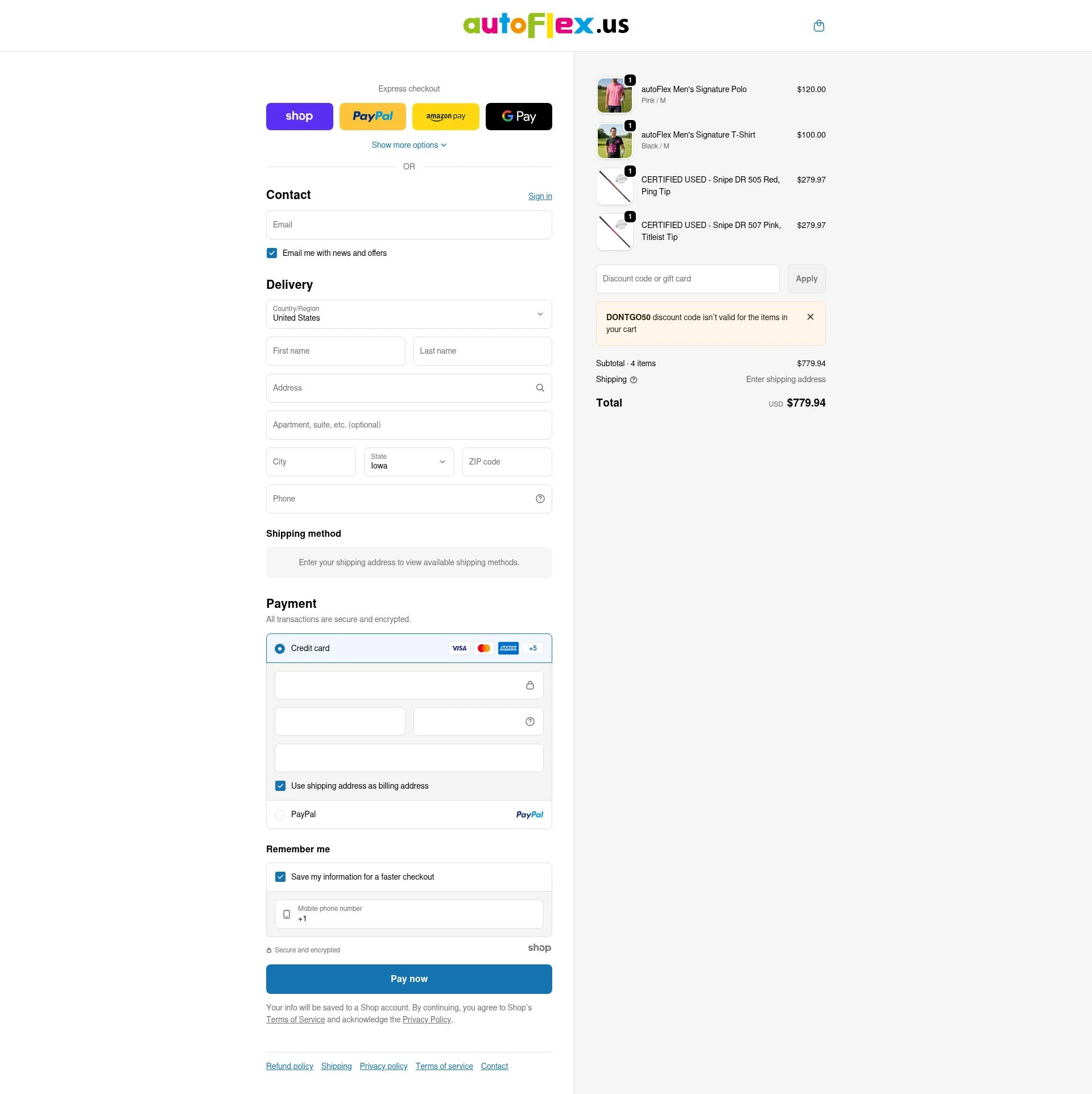 autoFlex.us checkout page showing autoFlex.us promo code box | Screenshot taken by SimplyCodes community member on Dec 28, 2025