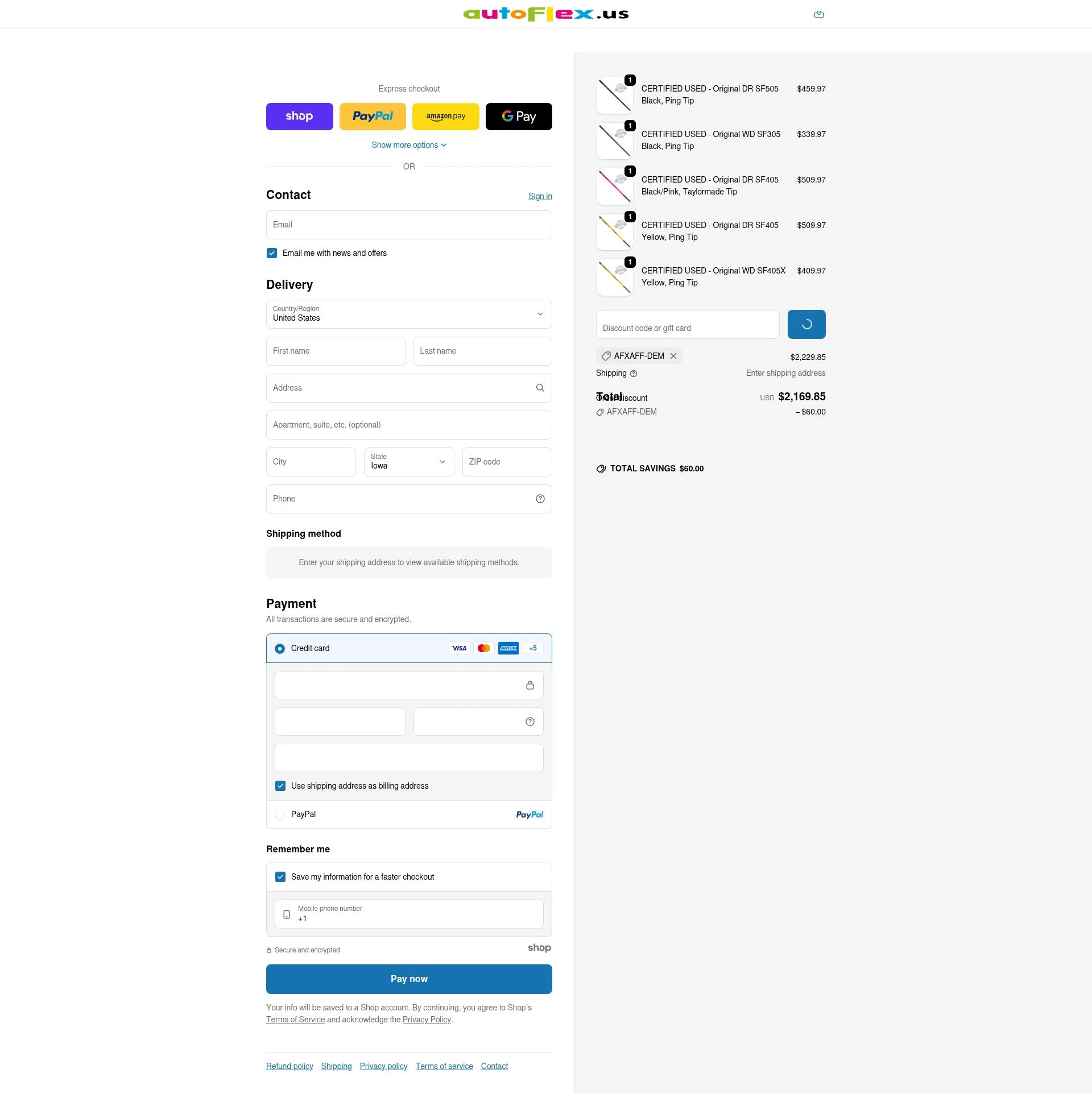 autoFlex.us checkout page showing autoFlex.us promo code box | Screenshot taken by SimplyCodes community member on Jan 2, 2026