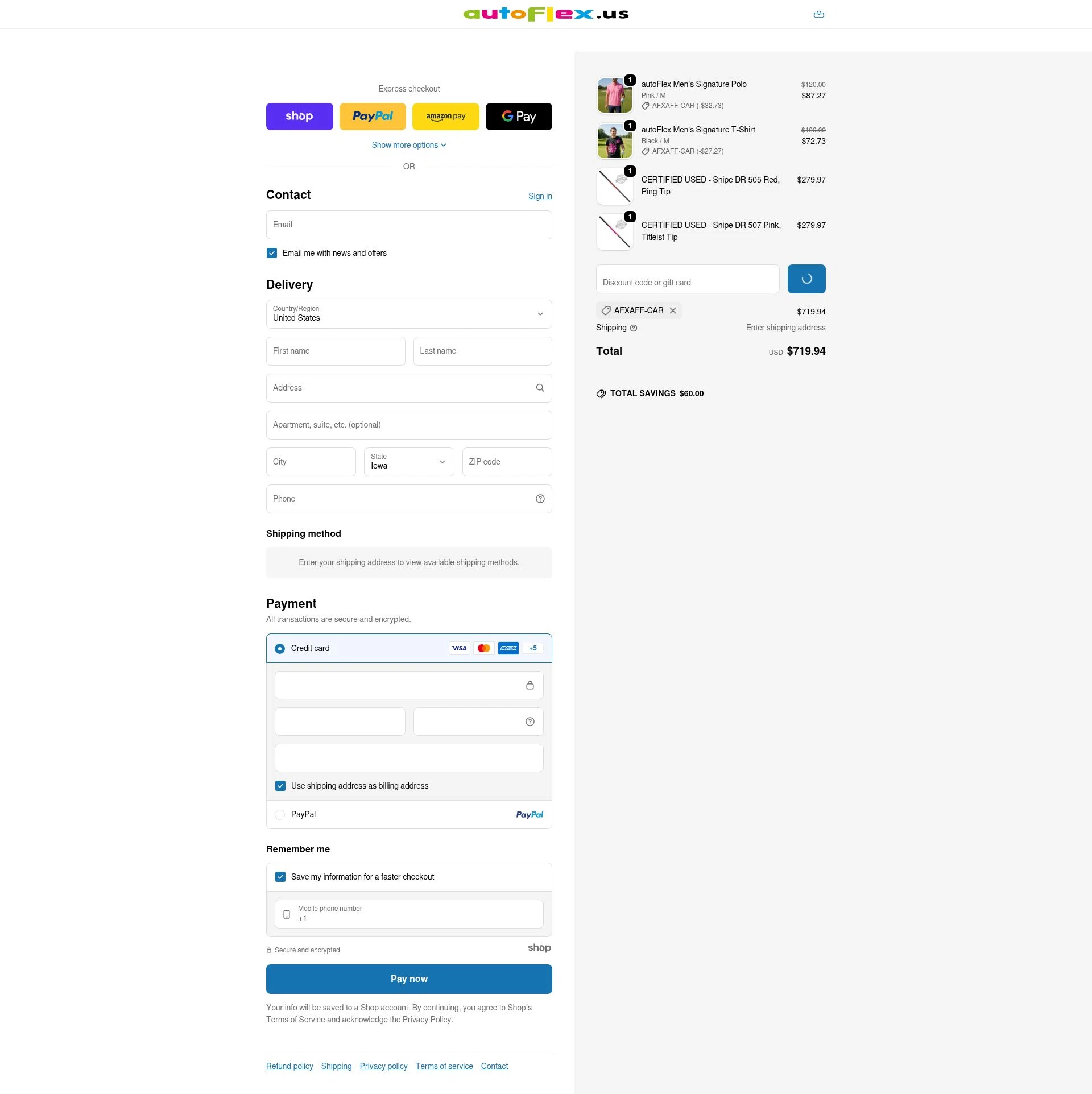 autoFlex.us checkout page showing autoFlex.us promo code box | Screenshot taken by SimplyCodes community member on Dec 28, 2025