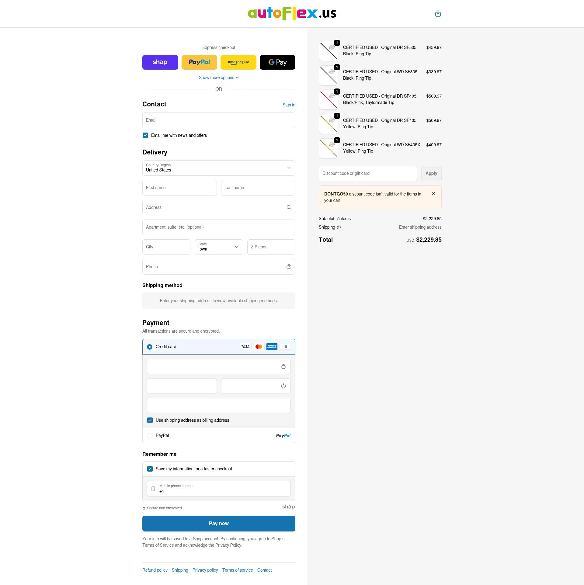 autoFlex.us checkout page showing autoFlex.us promo code box | Screenshot taken by SimplyCodes community member on Jan 2, 2026
