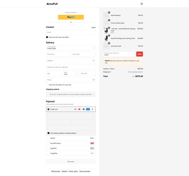 AutoFull checkout page showing AutoFull discount code box | Screenshot taken by SimplyCodes community member on Sep 5, 2025